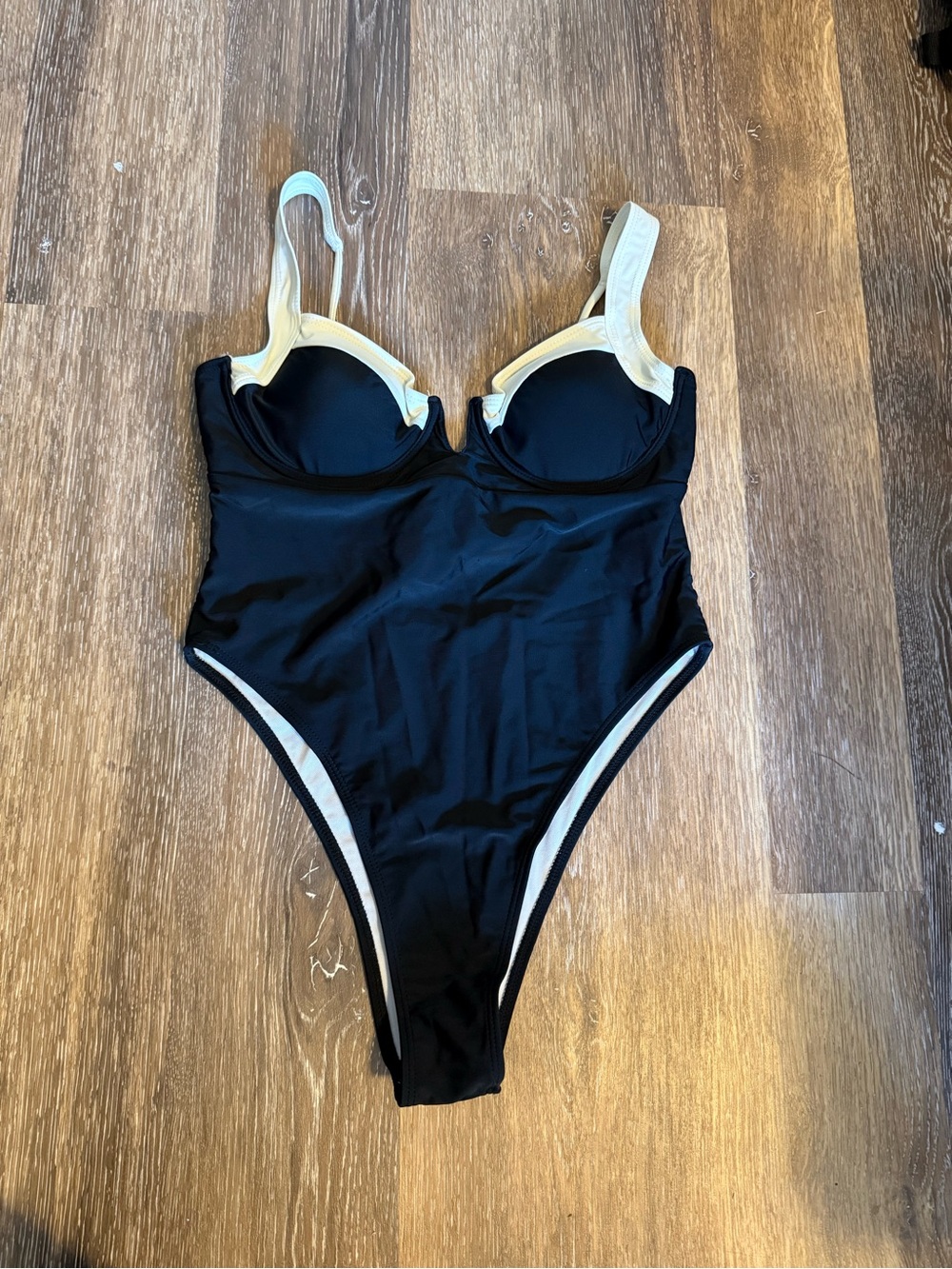 Women’s Black One-Piece Swimsuit with Cream Trim